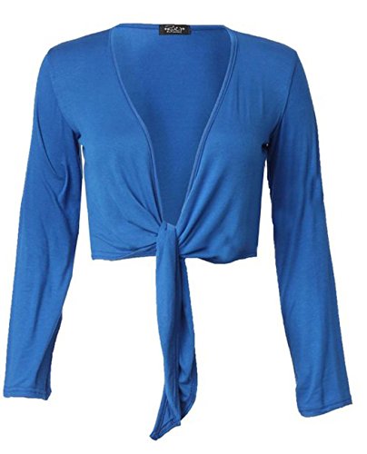 Ladies Long Sleeve Plain Tie Knot Bolero Shrug Front tie up Stratchy Cardigan Top