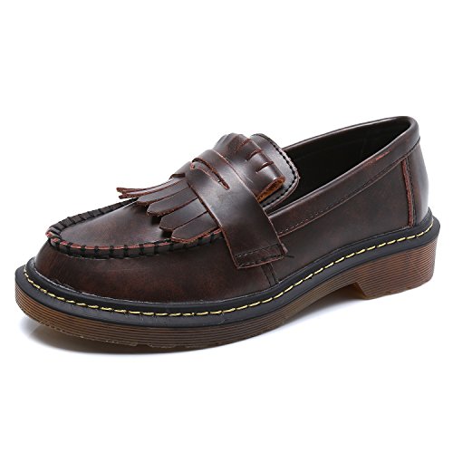 Smilun Damen Bootsschuhe Rund Toe Loafer Flach Mokassins Quaste