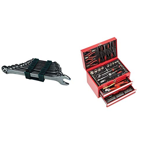 Mannesmann M19652 Juego de 12 llaves combinadas 6 a 22  CV + Mannesmann M29066 - Caja de herramientas equipada con 155 piezas