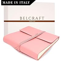 Belcraft Dolci Album Fotografico in Pelle, Elegante Pensiero con Scatola Regalo, Regalo Bimbo, Battesimo, Nascita, Compleanno Bambino, Realizzato a Mano da Artigiani Toscani (22x22 cm) Rosa
