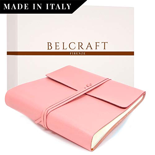 Belcraft Dolci Album Fotografico in Pelle, Elegante Pensiero con Scatola Regalo, Regalo Bimbo, Battesimo, Nascita, Compleanno Bambino, Realizzato a Mano da Artigiani Toscani (22x22 cm) Rosa