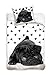 Produktbild CT Bettwäsche Hundewelpe, Mops Wendebettwäsche 100 % Baumwolle, 140 x 200 cm, 70 x 80 cm (Weiß/Schwarz)