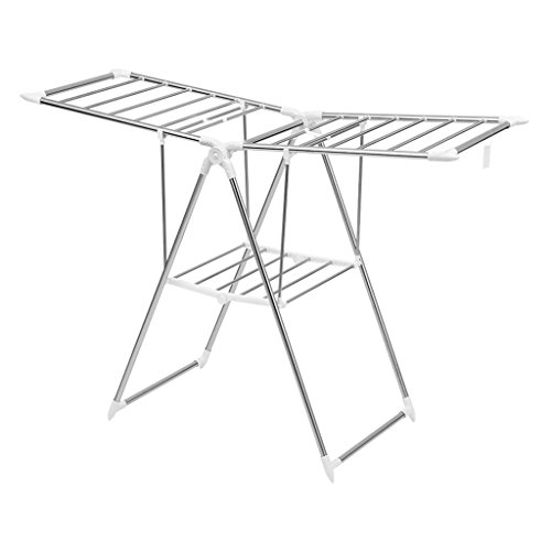 Finether stabiler Wäscheständer Wäschetrockner 2 Ebenen 12M Trockenlänge Flügelwäscheständer Flügelwäschetrockner Wäsche Standtrockner Trockenständer für Innen Außen Schlafzimmer Balkon Bad Camping robust klappbar platzsparend 136 x 91 x 50 cm.