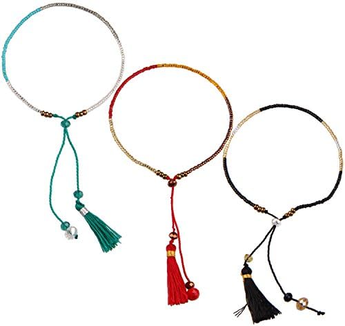 C·QUAN CHIMix Seed Bead Bracelet Tassel Pendant Bracelet Adjustable Cotton Rope Bracelet BFF Bracelet for 2/3