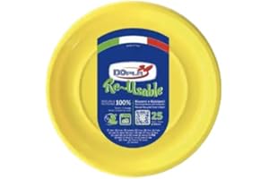 TEKHOME Piatti Plastica fondi,25/50/75/100/125/150 Pezzi piatti plastica colorati lavabili e riutilizzabili Rotondi per Compleanno,Festa, Matrimonio,Fai da Te Fatti a Mano (25, GIALLO)