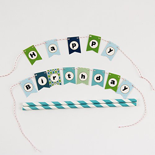 KUNGYO Ein Geburtstagstorte Topper Set Kleine Buntings Banner (blau) Cake Topper Kuchenwimpel Girlande Und Golden“One“ - 4