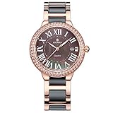KICADN Damen Wasserdicht Uhr Mode Diamant Analog Quarz mit Keramik Armband Rose Gold KICADN Damen Wasserdicht Schwarz Uhr Mode Diamant Analog Quarz mit Keramik Armband Rose Gold KCER3716L (Black)