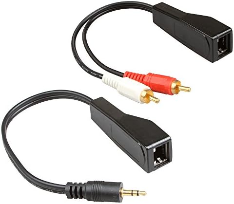 RELPER 2 Pack 200M Long Range DC3.5mm To 2x RCA Audio Balun Extender Over Cat5/6 (DC3.5mm TO 2x RCA Extender up to 200M)