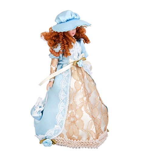 1:12 Puppenhaus Miniatur Victorian Dame Puppen Blau Kleid mit Hut - 6