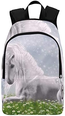 Computer Graphics Scene with A White Unicorn in Th Casual Daypack Travel Bag College School Backpack for Mens and Women
