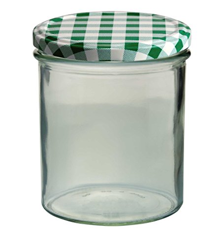 12er Set Sturzglas 350 ml Marmeladenglas Einmachglas Einweckglas To 82 grün karierter Deckel incl. Diamant-Zucker Gelierzauber Rezeptheft - 2