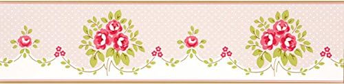 Floral Bouquet Wallpaper Border Pink Flowers Dotty Green Cream Boutique Luxury
