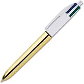 BIC 4 Colors Shine Gold Body Ballpoint Pen 12 Box, 4 Colors (Blue, Black, Green and Red), 1.0 mm. Fly