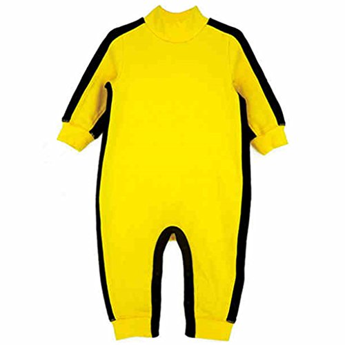 GudeHome Rompers for Baby Bruce Lee Jumpsuit Long Sleeve Bodysuits, Yellow, 6-12 Months