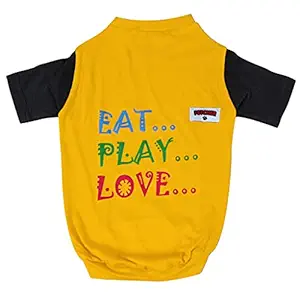 FETCHER Yellow 'Eat. Play. Love.' Premium Dog T-Shirt for Small Breeds (20-XL)