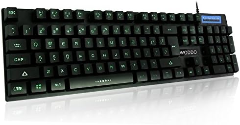 7 Colors Backlit Gaming Keyboard, LED Illuminated USB Wired Computer Keyboard with Water-Resistant Design, Black