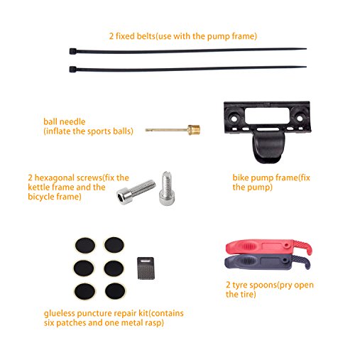 Mini Fahrrad Luftpumpe Anleitung bei DigHealth, 120PSI Teleskopische, Aus Aluminium,Für Presta und Schrader Luftventile, mit Glueless Puncture Repair Kit und Reifenheber, umrahmen Berg und Bälle Nadel - 7