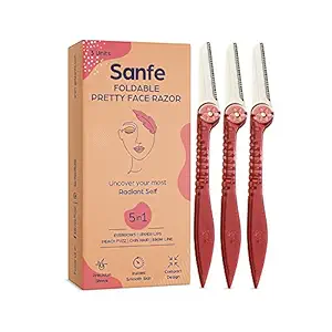 Sanfe Foldable Pretty Face Razor For Women | For Pain-Free Facial Hair Removal (3 units) - Upper Lips, Chin, Peach Fuzz - Stainless Steel Blade, Firm Grip | For Soft Hair | For Facial Hair Removal