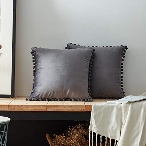 Topfinel Velvet Soft Soild Cushion Covers Decorative Square Throw Pillow Cases with Ball For Livingr Topfinel Velvet Soft Soild Cushion Covers Decorative Square Throw Pillow Cases with Ball For Livingr