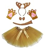 Petitebelle Brown Reindeer Xmas Headband Bowtie Glove Skirt Lady 5pc Costume (One Size)