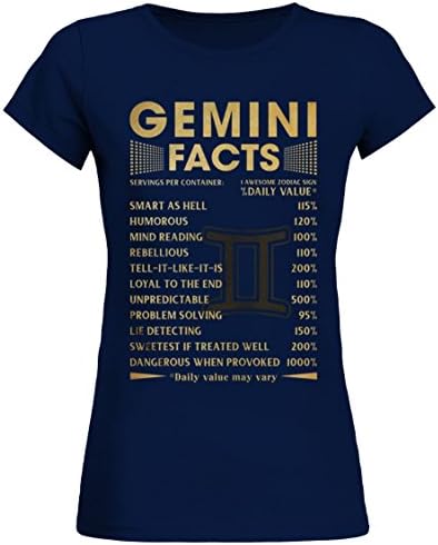 teezily Gemini Facts - T-Shirt Round Neck Womens - Navy