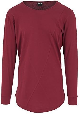 Urbandreamz Men's Long Sleeve T-Shirt Shaped Long Tee Crew Neck Extra Long Oversize Shirt - Burgundy, S