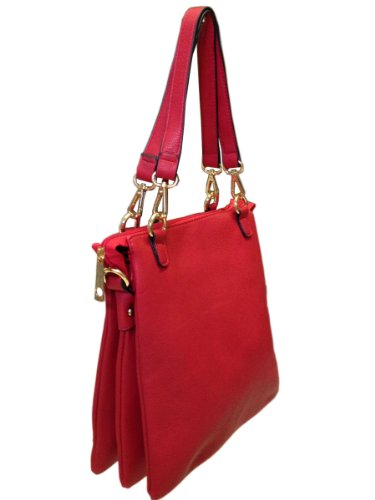 New Ladies Designer Fashion Multi Pocket Shoulder Messenger Bag Satchel Handbag (Red)