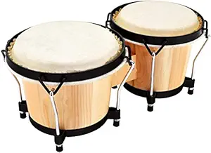 Blueberry R-607 Bongo Drum Set with Tuning Wrench Professional Wooden Percussion Instrument for Beginner Adults Kids (Natural Skin)