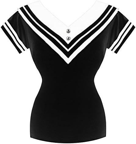 Dancing Days Cedar Nautical Sailor Short Sleeve 1950s Vintage Retro Sweater Top10 S