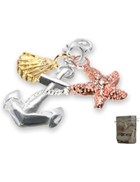 Enez Echt 925 Silber Anhänger Charms Charm Anker-Seestern + Geschenkbeutel 3.3x1.6cm Z430
