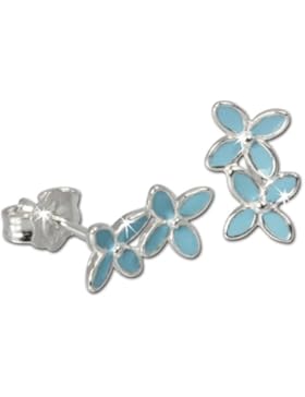 Tee-Wee Kinder Ohrring 2 Blümchen hellblau 925 Sterling Silber Kinderohrstecker Kinderschmuck SDO607H