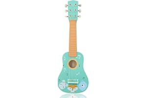 ADAM TOYS Kindergitarre aus Holz, Gitarre für Kinder ab 3 Jahre, 53x17x6 cm, 6-saitige Spielzeuggitarre, Nylonsaiten - mit Waldtieren und Noten verziert - bemaltes Holz - Musikinstrumente für Kinder