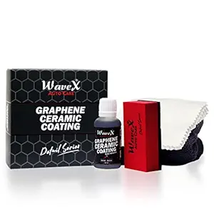 WaveX Ceramic Coating | Graphene and SIO2 Infused | Consists of 30 ml Graphene Ceramic Coating, Applicator Pad, Applicator Microfibers, 350 GSM, 40 x 40 cm Microfiber Cloth