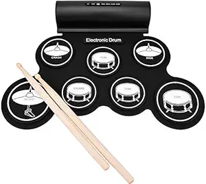 Powerpak G3001L-P Electronic Drum Set Built-in Li-Battery 2000mAh Roll Up Drum Pad Portable Rechargeable Drum Kit with Headphone Jack Built-in Dual Speaker 2x Drum Pedals 2x Drum Sticks