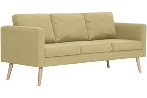 vidaXL Sofá de Tela 3 Plazas Verde Asiento Taburete Sillón Silla Taburete Banco Banquillo Mueble Mobiliario Salón Comedor Cocina Hogar