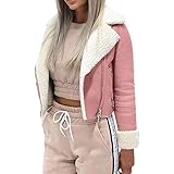 iHENGH Vorweihnachtliche Karnevalsaktion Damen Herbst Winter Bequem Lässig Mode Frauen Revers Wildleder Leder Schnalle Coole Pilotjacke Faux Lamm Wolle Motorradjacken