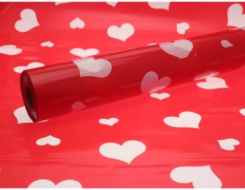 100m x 80cm Valentines Tint Tinted - Red with White Hearts Cellophane Film Wrap Roll