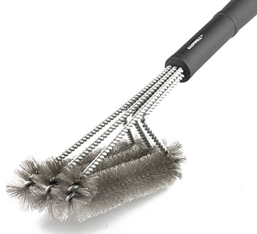 GAINWELL BBQ GRILLBÜRSTE – 3 Edelstahlbürsten in 1 – Edelstahlborsten – Zum Säubernvon Grills &Oberflächen – Grillzubehör – Lebenslange Garantie! - 3