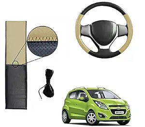 ATC Leatherite Steering Cover (Begie,Black) for Chevrolet Beat Car
