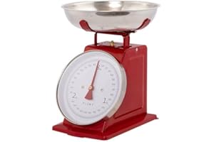 PLINT New 3KG Traditional Weighing Kitchen Scale With Stainless Steel Bowl, Retro Scales Mechanical Vintage, Retro Food Scales with Large Metal Bowl (Rot)
