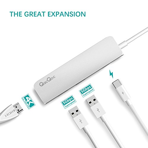 Bqeel GN22B USB C Hub Aluminum Premium Typ-C-Multi-Port Hub mit 1 Typ-C Ladeanschluss, 1 4K HDMI(30Hz) Videoausgang und 2 USB 3.0 Ports ultra leicht und mobil für Typ C Computer und Tablets wie MacBook Pro 2016, MacBook 2015/2016, Google Chromebook 2016 (Silber) - 2