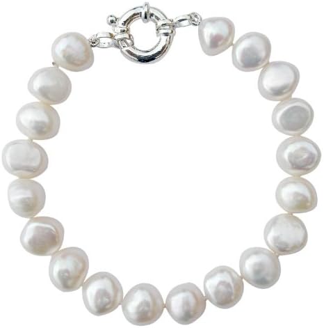 Pearls ParadiseClassic Cultured Freshwater White 9-10mm Baroque Pearl bracelet with a pretty silver clasp, presented in an attractive satin silk pouch with a gift card