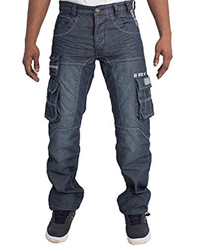 Hombre Corte Normal Resistente Trabajo Cargo Militar Utilitario Pantalones Vaqueros - Azul, 42 Short