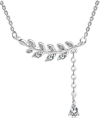 925 Sterling Silver Leaf Necklace Olive Branch Pendant ,Adjustable Ring Non-allergic