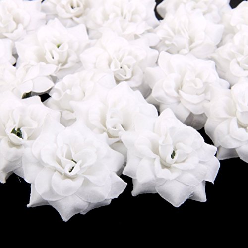 VORCOOL 50 Stück Kunstblumen Rosenköpfe Stoffrosen Deko-Blüte (Weiß) - 3