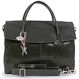  Catwalk Collection Handbags - Leder - Übergroße Laptoptasche Schultasche/Organizer/Arbeitstasche/Aktentasche für Damen - Laptop/iPad - Handtasche mit Schultergurt - HELENA - Grün