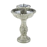 blumfeldt Fontaine de Jardin 50x80cm (Panneau Solaire de 1,4 W, Batterie Lithium-ION intégrée de 3,7 V / 2 000 mAh, 2 étages de Bassin) - Imitation béton