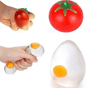 Pelo Stress Relief Egg Tomato Squishy Fun Toy for Children Anxiety Reducer Sensory Play Tension Relief for Adults & Help for Autism Set of 2 Pack of 1