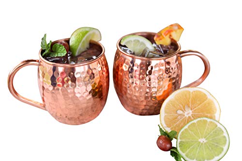 2 x Mugs en Cuivre (45 cl) pour Cocktail Moscow Mule - 2 Tasses en Cuivres Twinz'up - Idéale pour toute Boisson Fraîche (Bière, Mojito, Margarita) - Cadeau de Noël Original pour homme et femme