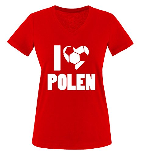 I LOVE POLEN – Damen V-Neck T-Shirt – Rot / Weiss Gr. XXL